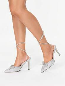 Glitzique 秋冬时尚露跟水钻装饰高跟鞋，性感派对及婚礼女鞋，优雅 - 銀色 - 查看 5