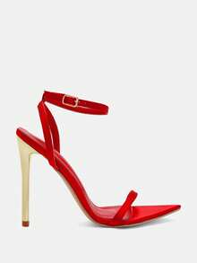 Glitzique Spring/Summer Women's Fashion Red Satin Ankle-Strap Pointed-Toe Gold Buckle Formal High Heel Sandals,Stilletos Heels Spring Shoes Summer Shoes - Red - View 5
