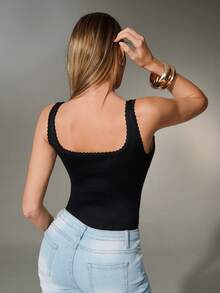 Nuvra Spaghetti Strap V-Neck Fitted Sexy Bodysuit For Women - Black - View 2