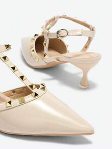 Fall/Winter 2025 Women's Pointed Toe High Heel Shoes, Fashionable And Versatile Design With Class, Spring/Summer,Elegant,Women Pumps,Elegant,Kitten Heels,Party Outfits - Beige - View 4