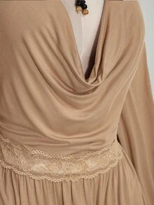 SHEIN ICON Đầm dệt kim gợi cảm kiểu Y2K cổ chữ V khoét sâu, hở vai, cỡ lớn. - màu nâu - Xem 9