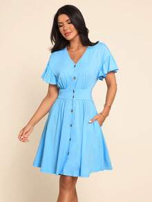 Coeurva 女士休闲针织弹力度假连衣裙，蓝色，春夏女士度假连衣裙摆裙纽扣连衣裙休闲连衣裙浅蓝色连衣裙蓝色度假连衣裙女士纽扣前开襟连衣裙天蓝色连衣裙女士连衣裙黄色连衣裙女士连衣裙折扣码Zanzea女士连衣裙 - 薄荷藍 - 查看 5