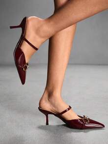 CUCCOO SZL Women's Pointed Toe Metal Decor Elegant High Heel Pumps Spring Shoes - Burgundy - View 7
