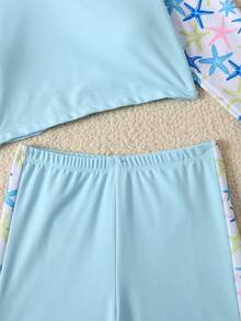 SHEIN Tween Girl Beach Vacation Starfish Print Swimwear Set - Blue - View 3