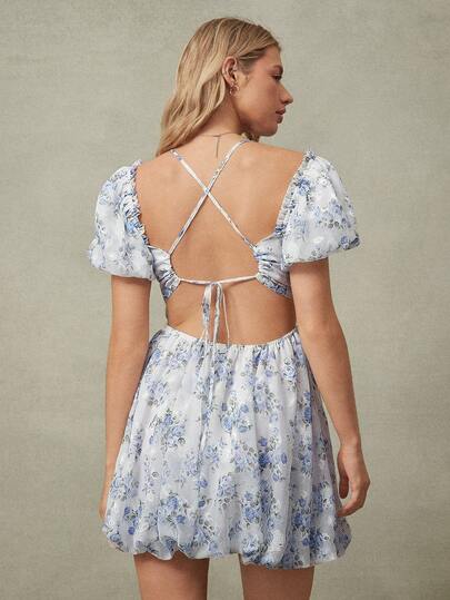 WESTFADE Vestido mini de flores con mangas cortas