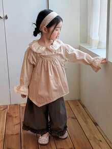 DAZY Toddler Girls' Korean Style Collared Long Sleeve Shirt & Dress 2 Pieces Set - Khaki - View 3