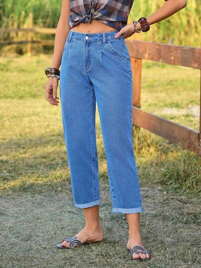 EMERY ROSE Women's Vacation Casual Washed Tapered Jeans