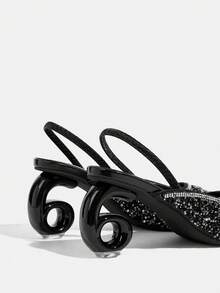 CUCCOO TILAWA Giày cao gót mũi nhọn màu đen đính kim cương mới, gót mảnh, phối cùng sandal, thích hợp cho tiệc tùng, dạ hội, đám cưới, thanh lịch. - màu đen - Xem 5