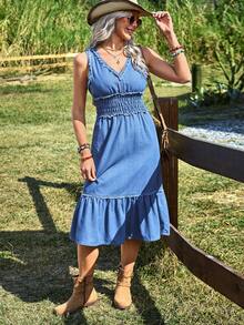 Breezaya Women's Casual Washed Sleeveless Denim Dress - Medium Wash - View 6