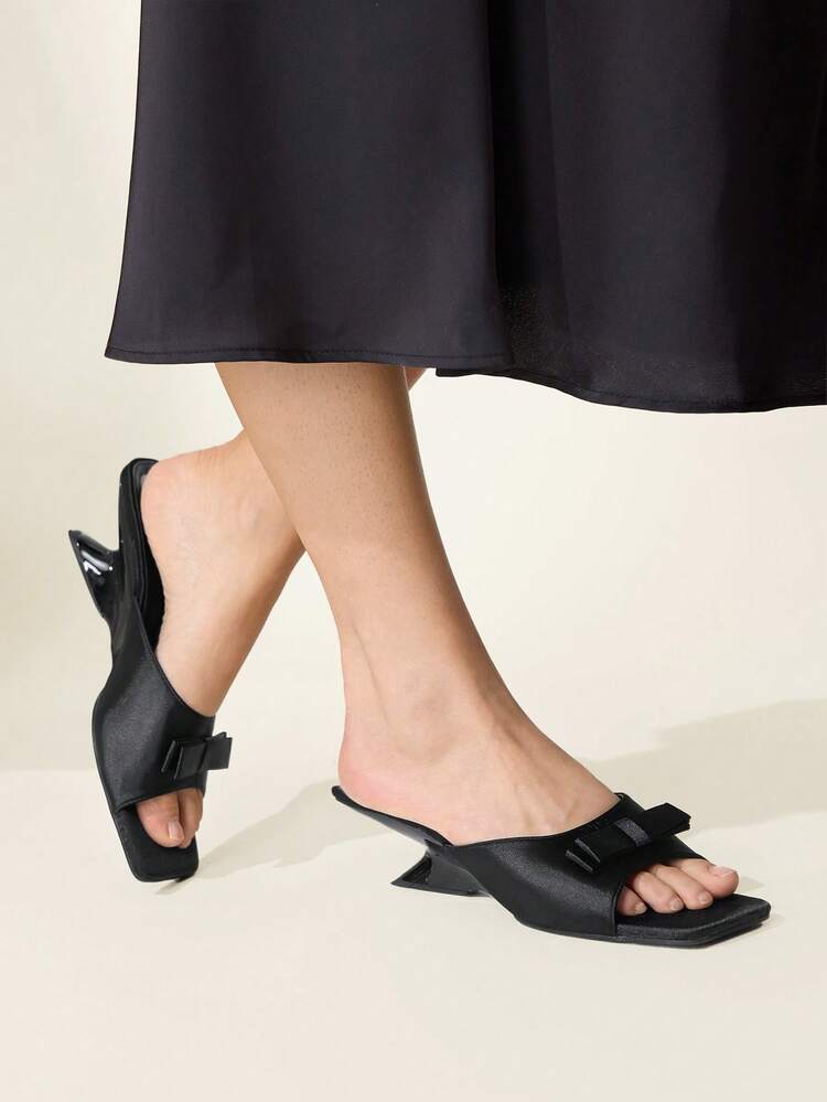 CUCCOO CHICEST Women's Bow Decor Square Toe Fashion Daily Wear Asymmetric Heel Slide Sandals Valentine's Day Elegant Shoes