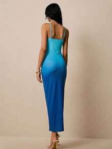 Poéselle Vestido elegante con decoración de metal degradado y drapeado en la cintura, adecuado para citas y fiestas - Multicolor - Ver 2