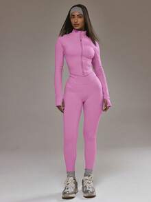 Musera Sport High Rise Seamless Leggings Bottom Only Padel Autumn Fall Winter Activewear Sport Gym Workout - Pink - View 4