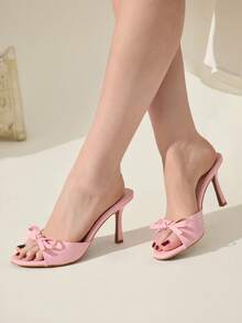 CUCCOO CHICEST 女士时尚蝴蝶结装饰日常穿搭高跟拖鞋 - 粉色 - 查看 5