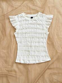 Soleia 优雅波西米亚风热带白色针织荷叶袖吊带T恤，适合春夏休闲、海滩、婚礼宾客、毕业典礼、早午餐、圣帕特里克节、春假、复活节、音乐节等场合。 - 白色 - 查看 6