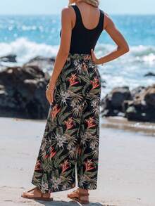 Sylviya 热带印花斜插口袋系带吊带连体裤，休闲款 - 彩色 - 查看 2