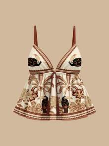 Travachic Camiseta de tirantes estilo A con estampado bohemio y tejido para mujer - Multicolor - Ver 1