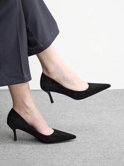 CUCCOO BIZCHIC Black Suede Pointed Toe Stiletto High Heels, Minimalist And Elegant Office Commute Style, Suitable For Working Women's Daily Commute, Business Meetings, As Well As Dates And Small Parties For Mature Women Spring Shoes