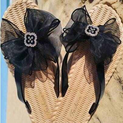 Chanclas con lazo dulce, ropa exterior de verano para mujer, playa, playa, vacaciones, moda versátil, hadas, zapatillas geniales