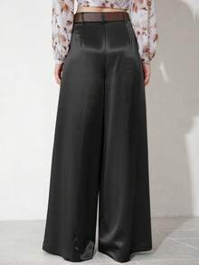 Aveloria Modichic Women's Elegant Loose Fit Flowy Trousers With Leather Belt, Flattering Leg Line, Suitable For Commuting - Grey - View 2