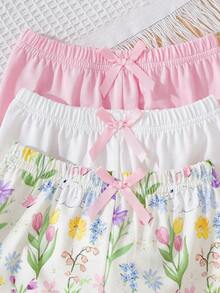 SHEIN 3件套婴幼儿男女通用休闲卡通兔子印花裤，适合春夏季日常穿着、外出和居家使用，0-3岁 - 彩色 - 查看 8