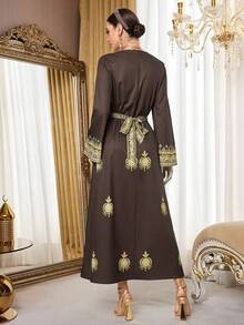 Al Najma 女士土耳其长款连衣裙和阿拉伯传统长袍 - 棕色 - 查看 6