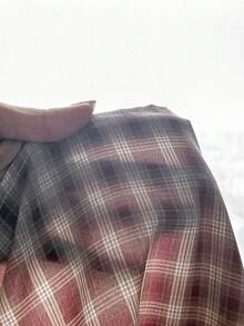 SHEIN 少女休闲翻领收腰短袖露脐衬衫 - 粉色 - 查看 5