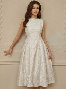 Aveloria Rosie Vestido sin mangas con cintura ceñida y abertura, con vuelo - Beis - Ver 4