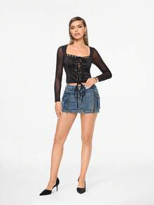 Glitzique 时尚尖头侧镂空性感细高跟女鞋，派对装扮，优雅 - 黑色 - 查看 5