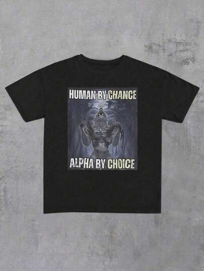 INAWLY Stylish & Funny Alpha Wolf Print Knit Short Sleeve Crew Neck T-Shirt For Women