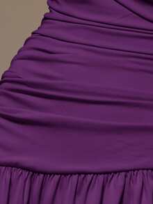MUSERA Đầm maxi xếp ly bất đối xứng, nhún vai, thắt eo, phong cách cá tính, dễ thương, thích hợp cho mùa thu, đi chơi, dự tiệc, thanh lịch, mùa hè. - Màu tím - Xem 6