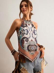 Freevana 女士花卉图案音乐节复古派对露背吊带背心 - 彩色 - 查看 3