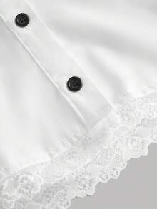 Girlism 少女白色蕾丝拼接花瓣袖纽扣前襟翻领短款休闲衬衫 - 白色 - 查看 4