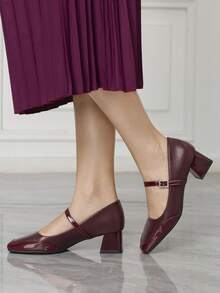 Sleekvia Women's Elegant Commuter Minimalist Square Toe Pumps - Burgundy - View 6