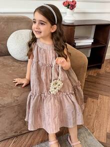 DAZY 女童夏季露肩公主裙，新款时尚少女服装 - 粉色 - 查看 3