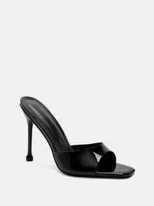 Glitzique Women's Black Pyramid Decor Square Toe High Heel Mule Sandals, Elegant Party Heels Spring Shoes Summer Shoes - Black - View 5