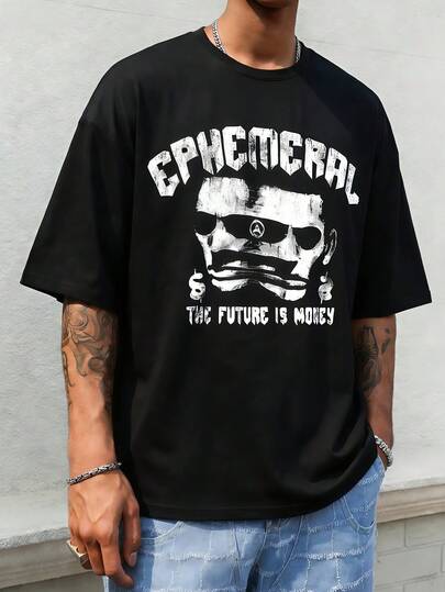 Manfinity Roghcode T-shirt à manches courtes de mode de rue décontractée et rétro pour hommes, été