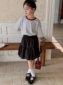 DAZY Camiseta de manga raglán holgada y a rayas para uso diario de niñas preadolescentes, verano - Multicolor - Ver 6