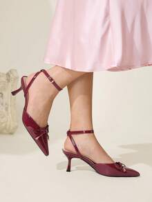 CUCCOO CHICEST Women's Fashionable Elegant Commuting Pumps With Bow Decor Elegant Shoes Wedding Shoes - Burgundy - View 8