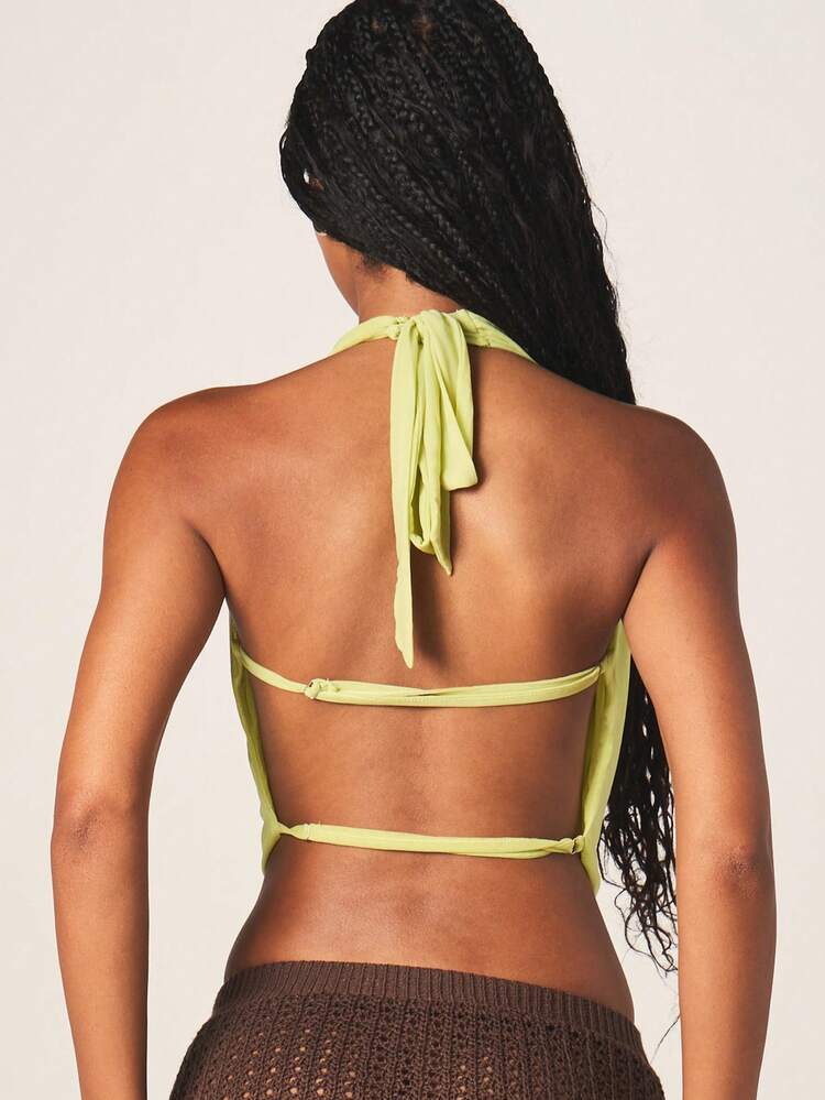 MISSGUIDED Damska bluzka typu halter z głębokim dekoltem i wiązaniem na plecach, bez rękawów, krótka, na letnie wieczorne przyjęcie