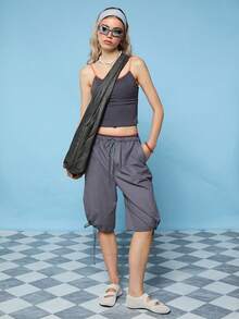 COUREZ Cami Tankini Top With Contrasting Binding /Y2K Summer Clothes For Women Cute Sexy Brown Tops Beach Outfits Holiday Outfits Swimwear Summer Vacation 2 Piece Sets Going Out Outfits - Grey - View 1