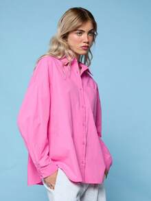 COUREZ Long Sleeve Oversized Shirt In Pink /Y2K Summer Pink Shirts Beach Holiday Swimwear Summer Vacation Going Out Beachwear - Pink - View 6