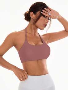 Easithlete Áo ngực thể thao ngoài trời đa năng, màu trơn dành cho nữ. - Màu tím - Xem 3