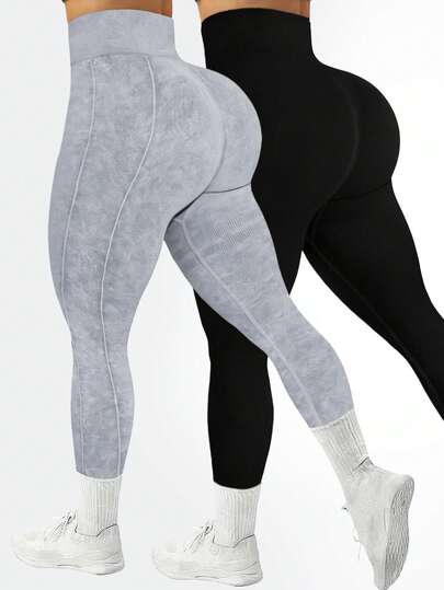 Velisys Set de 2 leggings sin costuras de talle alto en negro sólido y gris claro para mujer de talla grande, pantalones elásticos y cómodos para yoga/correr/ciclismo/fitness