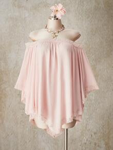 SHEIN ICON 加大码露肩蕾丝边薄纱沙滩罩衫，杏色波西米亚风度假罩衫 - 杏色 - 查看 7