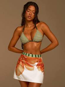 Athîral Women's Floral Print Casual Versatile Date & Outing Mini Skirt - White - View 3