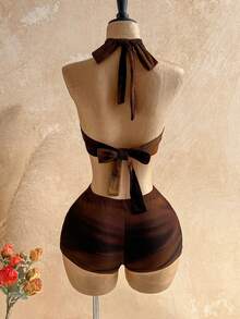 Soleia New Casual Vacation Western Beach Wedding Guest Attire, Graduation Brunch, St. Patrick's Day, Spring Break, Easter, Music Festival, Elegant Boho Tropical, Valentine's Day, Christmas Sexy Backless Halter Gradient Metallic Cutout Jumpsuit For Women - Multicolor - View 2