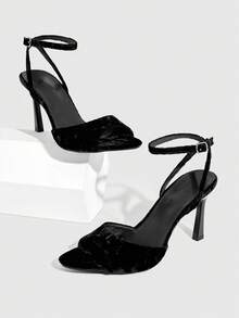 CUCCOO SZL Sandal Hak Tinggi Minimalis Wanita Warna Maroon yang Dapat Diatur, Untuk Pemakaian Sehari-hari Kasual, Sepatu Musim Semi, Liburan Musim Semi, Paskah, Pesta Prom, Natal, Sepatu Musim Semi - Beludru hitam - View 3