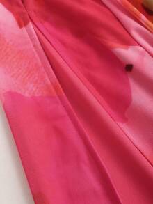 Sunnyshic Women's Romantic Slip Dress, Tie-Dye Effect, Spaghetti Strap, Ruched Waist, Slit Hem, Suitable For Beach Vacation, Spring/Summer - Pink - View 8