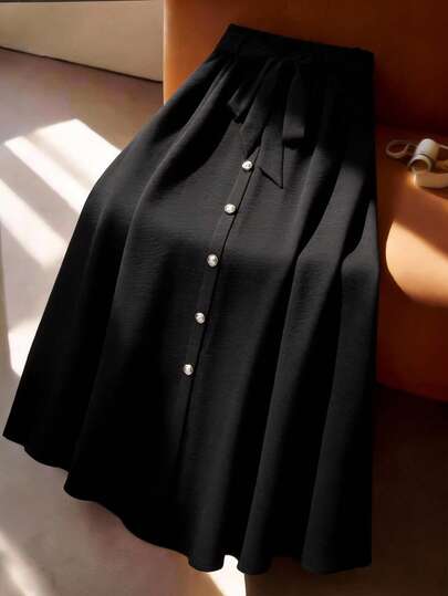 GlowEve CURVE Plus Size Women's Solid Color Fashionable Versatile Long A-Line High Waist Skirt