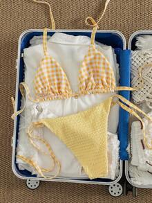 Swim Mod 2026新款春夏加大码女式甜美吊带双面黄色三角比基尼套装，适合海滩度假 - 黃色 - 查看 2
